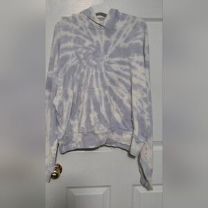 Urban Nation L ( Youngh)Purple White Tie-Dye Lngslv Pocket Women Sweater Hoodie